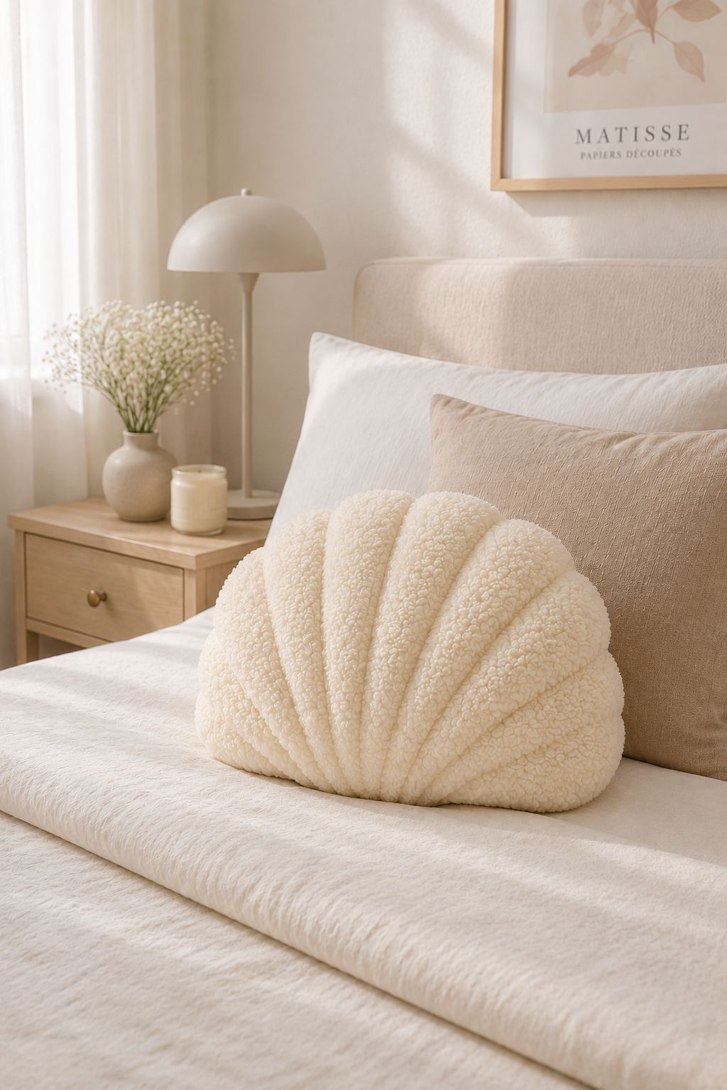 Moonval Seashell Throw Pillow, Soft Plush Decorative Cushion for Sofa, Bed & Nursery