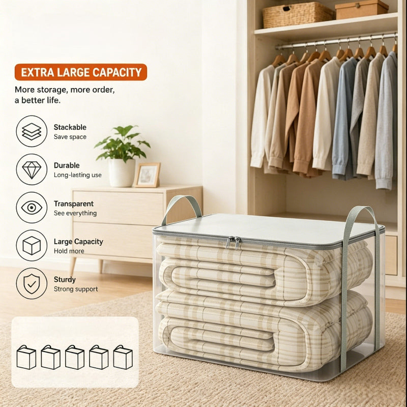 Moonval Heavy-Duty Storage Bag, Large Clear Plastic Moving & Clothes Storage Bag with Handles