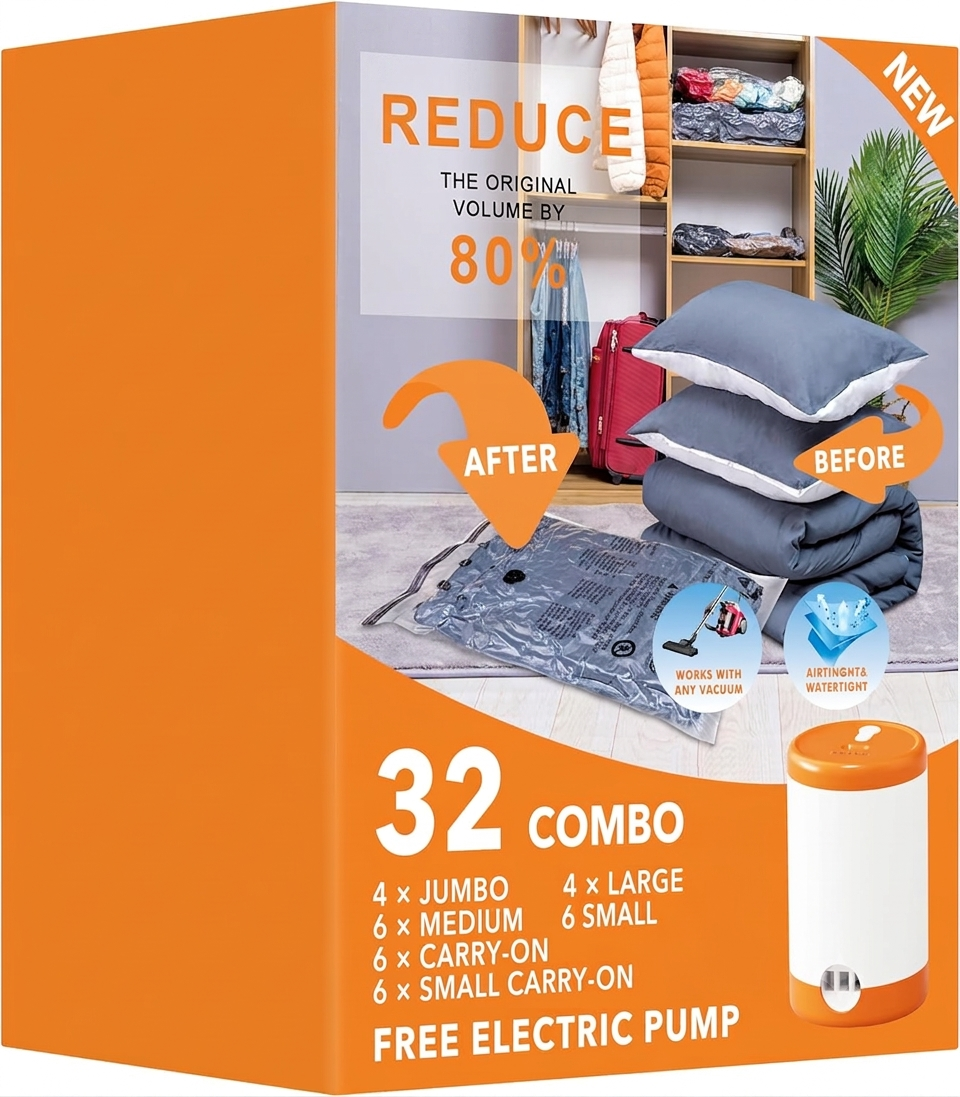 Moonval Vacuum Storage Bags, Space Saver Bags with Electric Pump for Clothes & Bedding