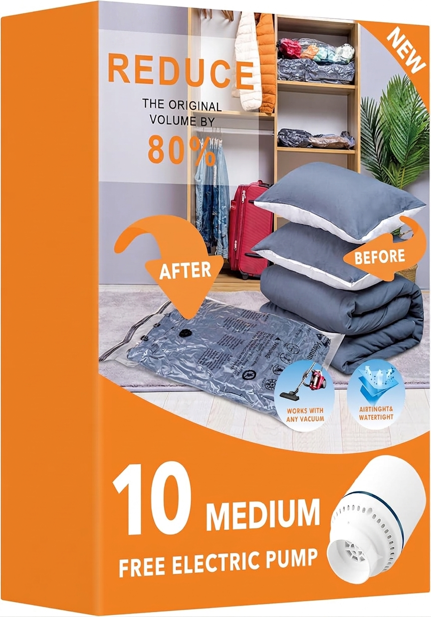 Moonval Vacuum Storage Bags, Space Saver Bags with Electric Pump for Clothes & Bedding