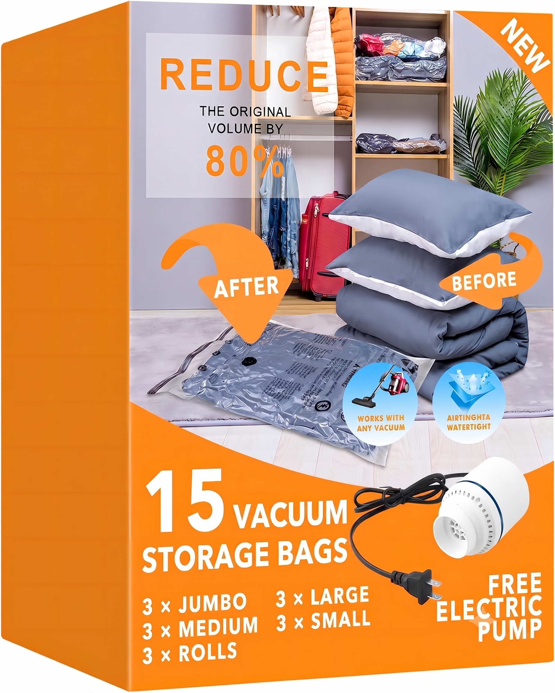 Moonval Vacuum Storage Bags, Space Saver Bags with Electric Pump for Clothes & Bedding