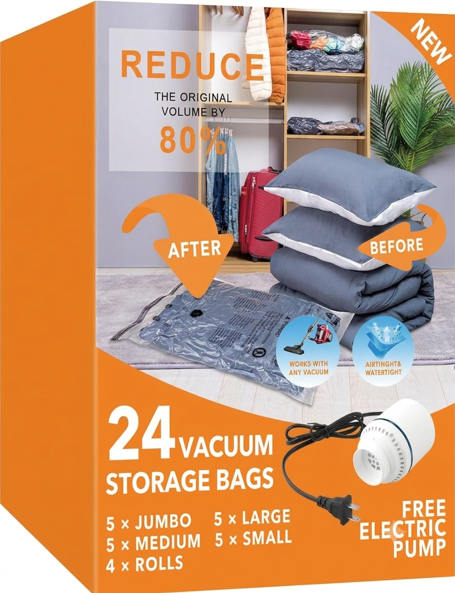 Moonval Vacuum Storage Bags, Space Saver Bags with Electric Pump for Clothes & Bedding