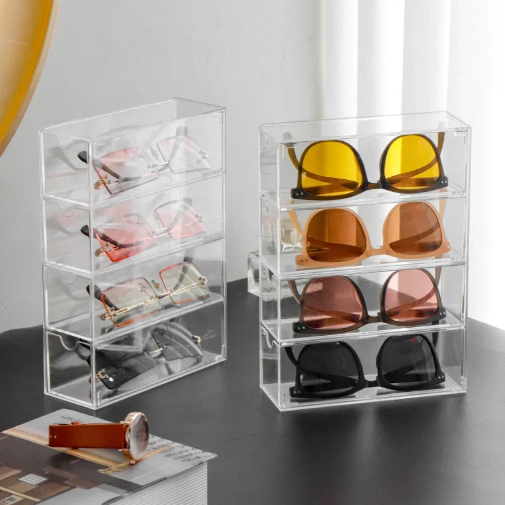 Moonval Acrylic Eyeglass Case, Clear Protective Storage Box for Glasses & Sunglasses