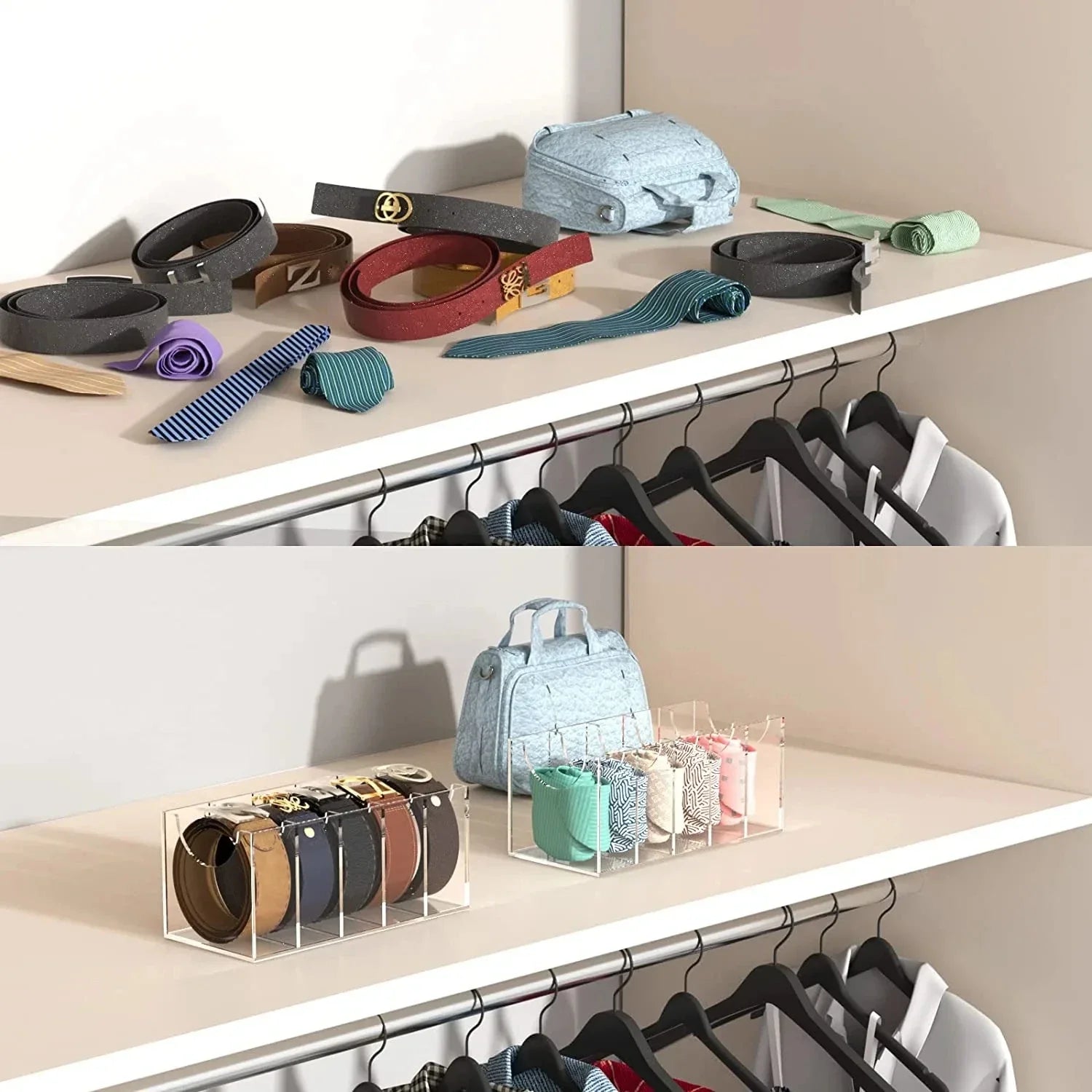 Moonval Premium Acrylic Belt Organizer, Clear Closet Storage Rack for Belts, Ties & Accessories