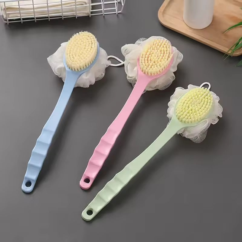 Moonval 2-in-1 Loofah Brush, Long Handle Bath Brush & Exfoliating Shower Scrubber
