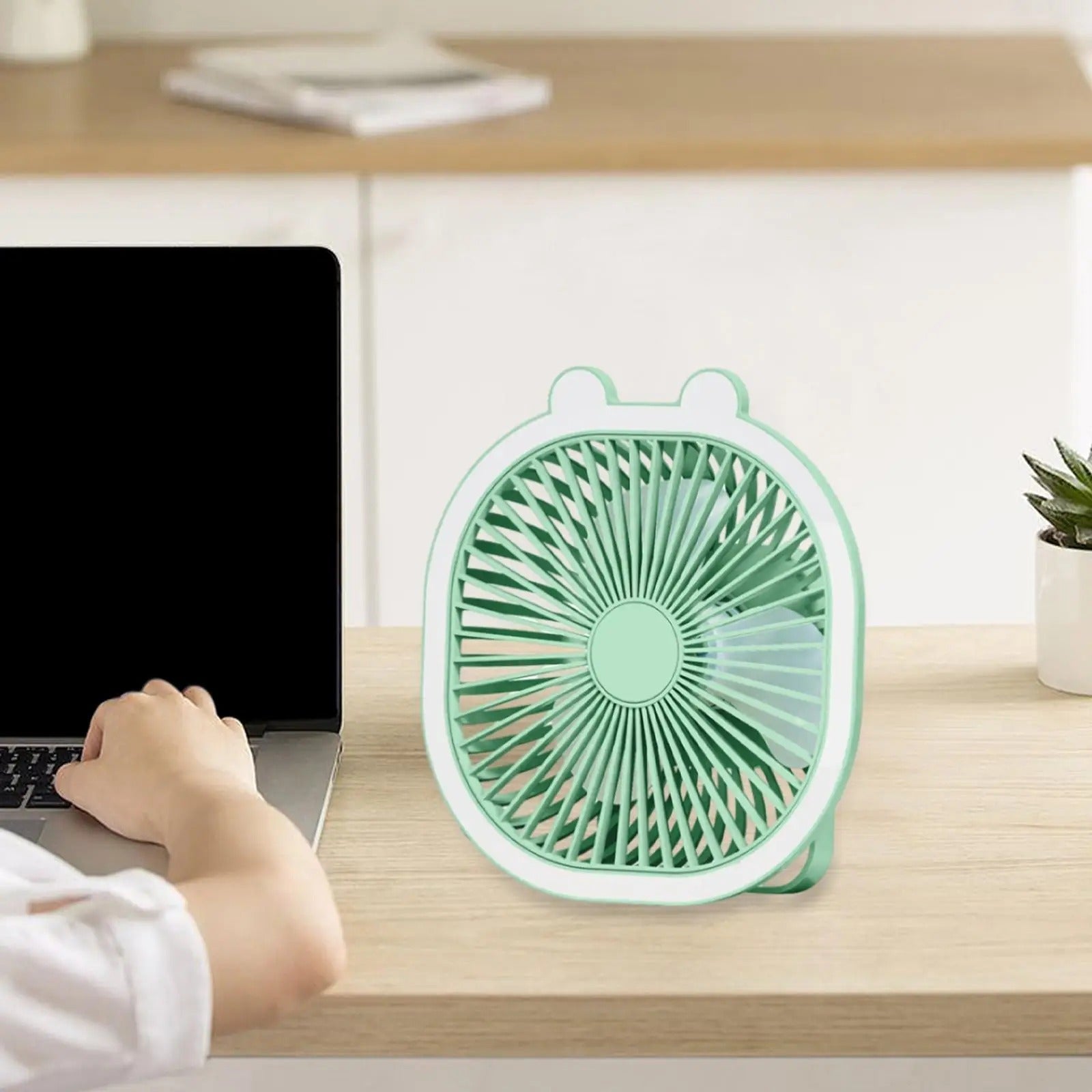 Moonval Portable Desk Fan with LED Light, Rechargeable 2-in-1 Quiet USB Cooling Fan