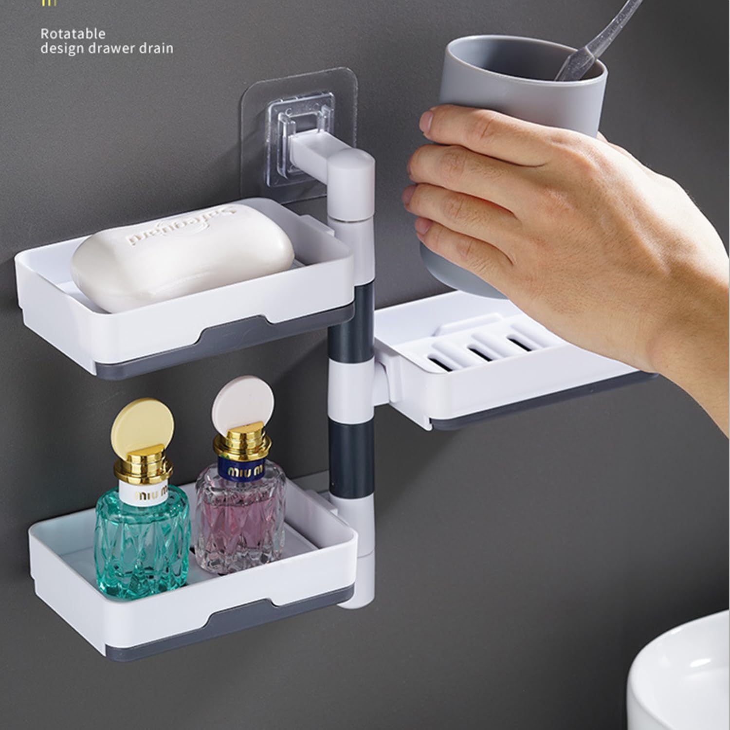 Moonval 3-Tier Rotating Soap Holder, Wall-Mounted Self-Draining Bathroom Organizer