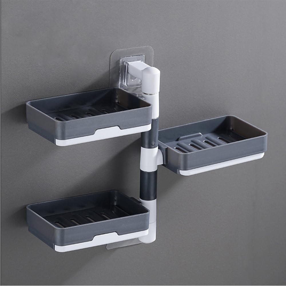 Moonval 3-Layer Rotatable Soap Holder, Wall-Mounted Bathroom Organizer with Drain Tray