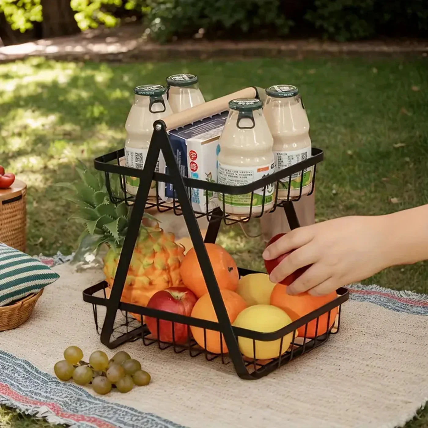 Moonval 2-Tier Storage Basket, Metal Fruit and Vegetable Organizer with Carry Handle