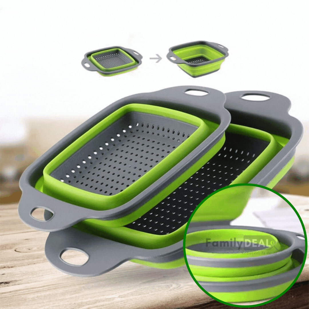 Moonval Foldable Silicone Colander Set of 2, Collapsible Kitchen Strainer with Handles