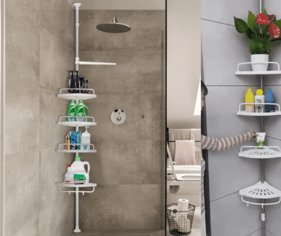 Moonval Telescopic Corner Shower Caddy, 4-Tier Adjustable Bathroom Storage Rack