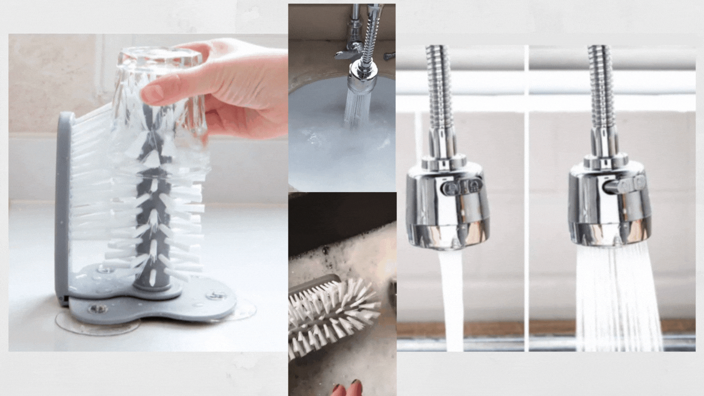 Moonval Glass Cleaning Brush Set, Cup Washer with Flexible Faucet Extension for Kitchen Sink