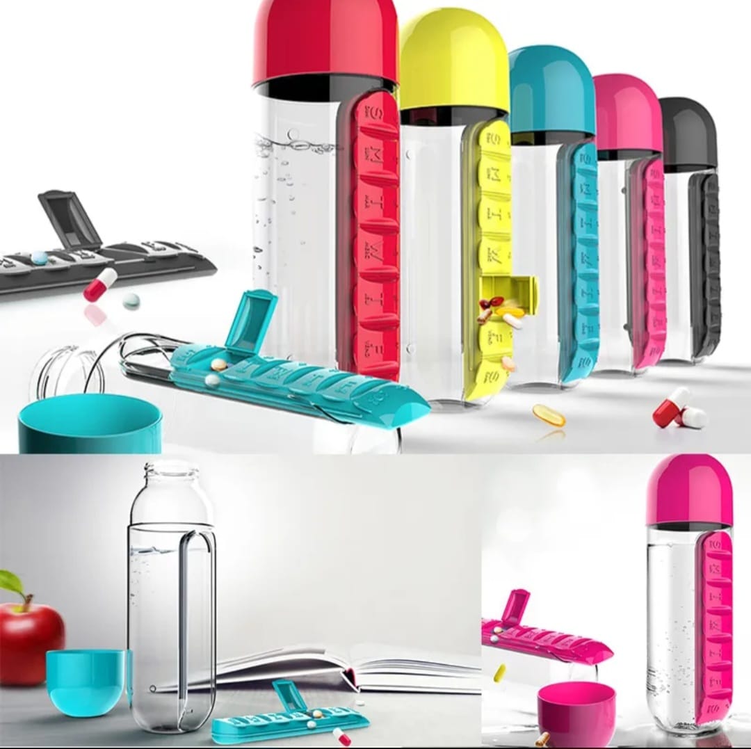 Moonval Water Bottle with Pill Organizer, Leakproof Daily Hydration Bottle with 7-Day Case