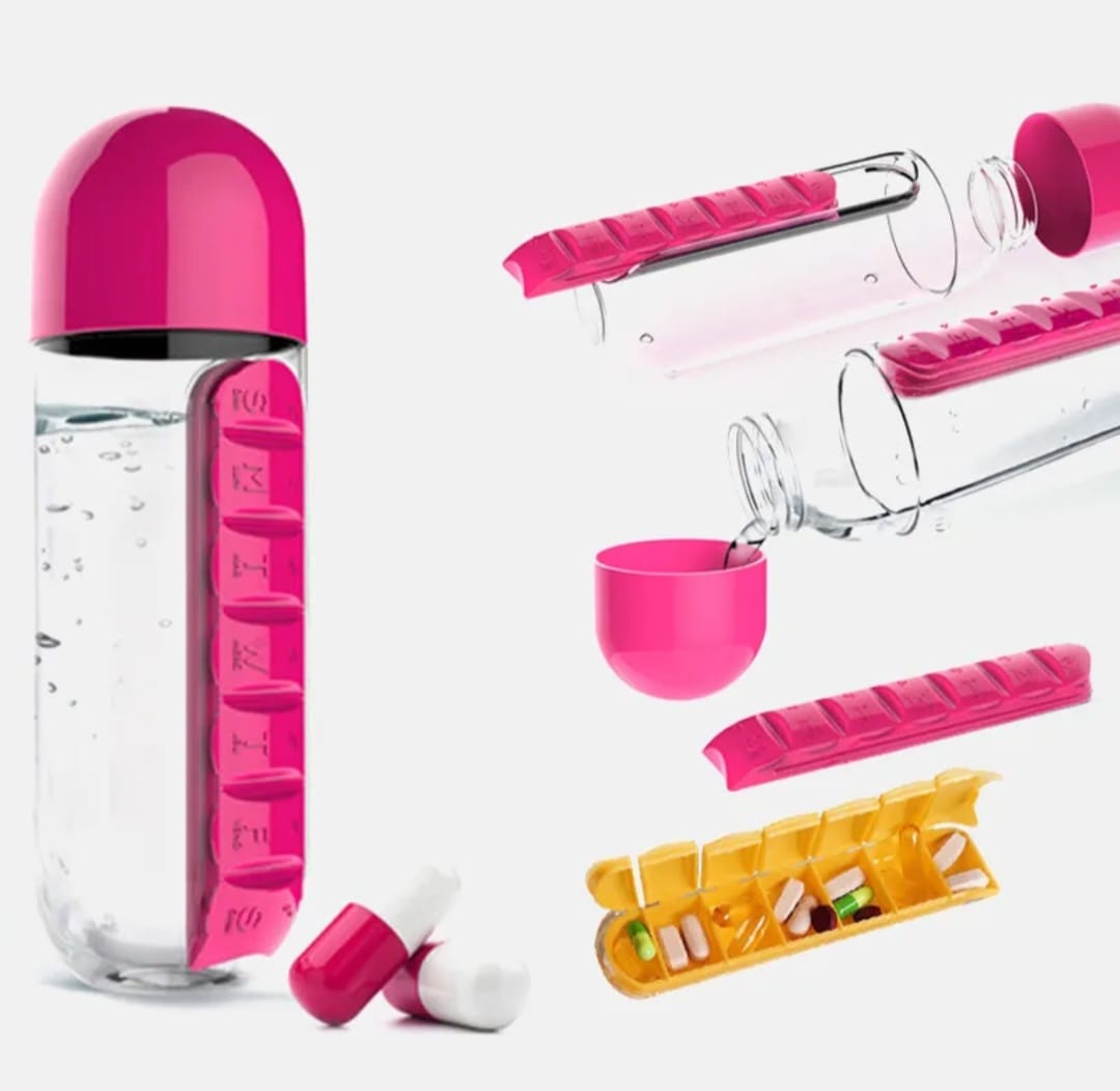 Moonval Water Bottle with Pill Organizer, Leakproof Daily Hydration Bottle with 7-Day Case