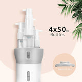 Moonval 4-in-1 Travel Dispenser Bottle, Leakproof Refillable Toiletry Container for Shampoo, Lotion & Soap