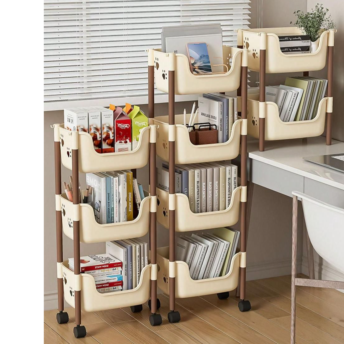 Moonval Bear Rolling Storage Cart, Multi-Tier Mobile Organizer for Nursery, Bedroom, Bathroom & Kitchen