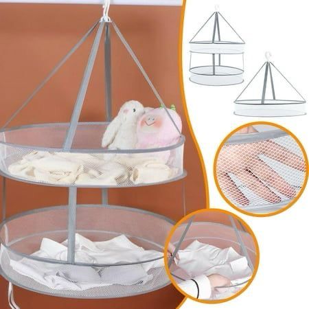 Moonval 2-Tier Hanging Mesh Drying Rack, Foldable Sweater Drying Net for Delicates