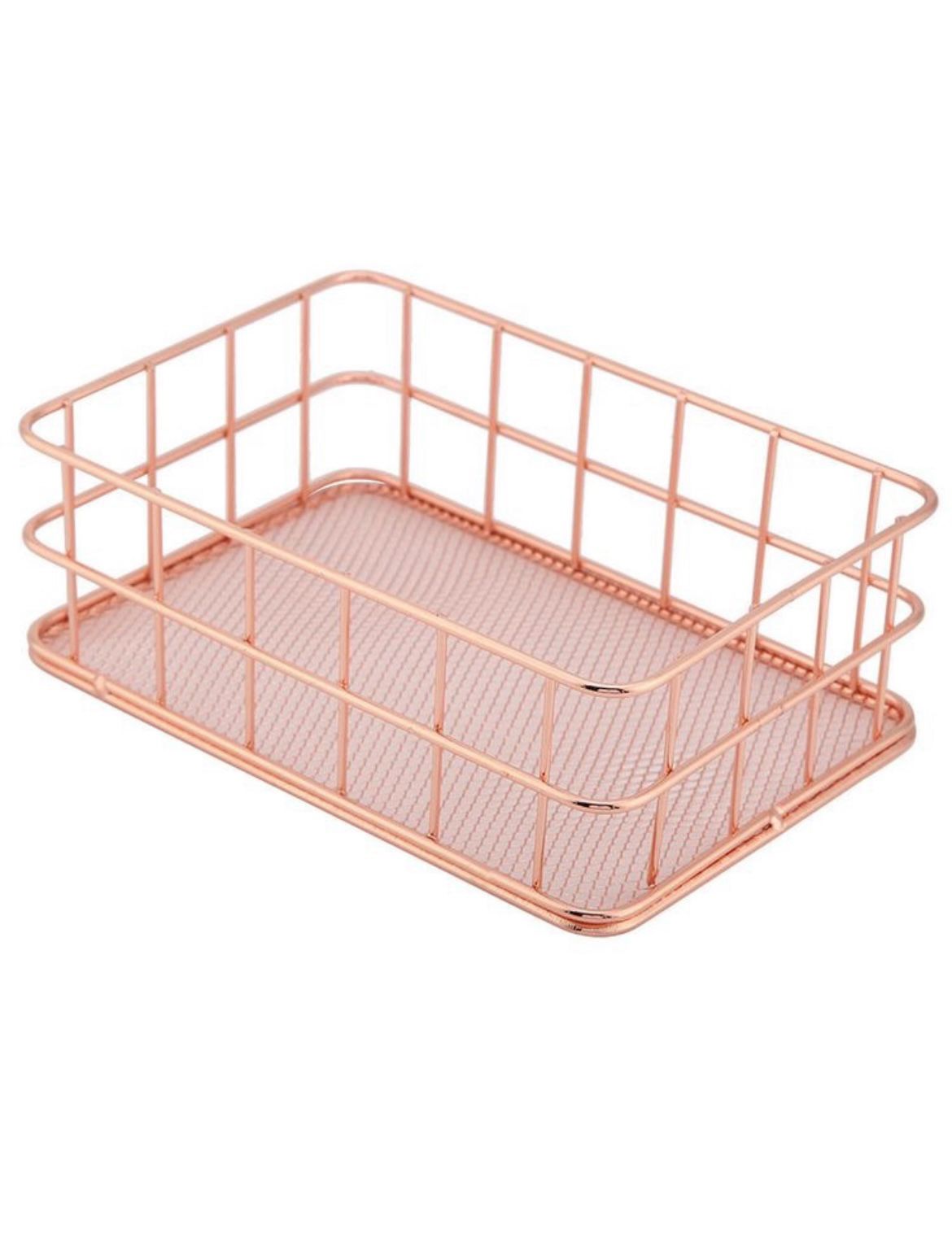 Moonval Rose Gold Metal Storage Basket, Desktop Organizer Tray for Bathroom & Vanity