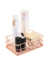 Moonval Rose Gold Metal Storage Basket, Desktop Organizer Tray for Bathroom & Vanity