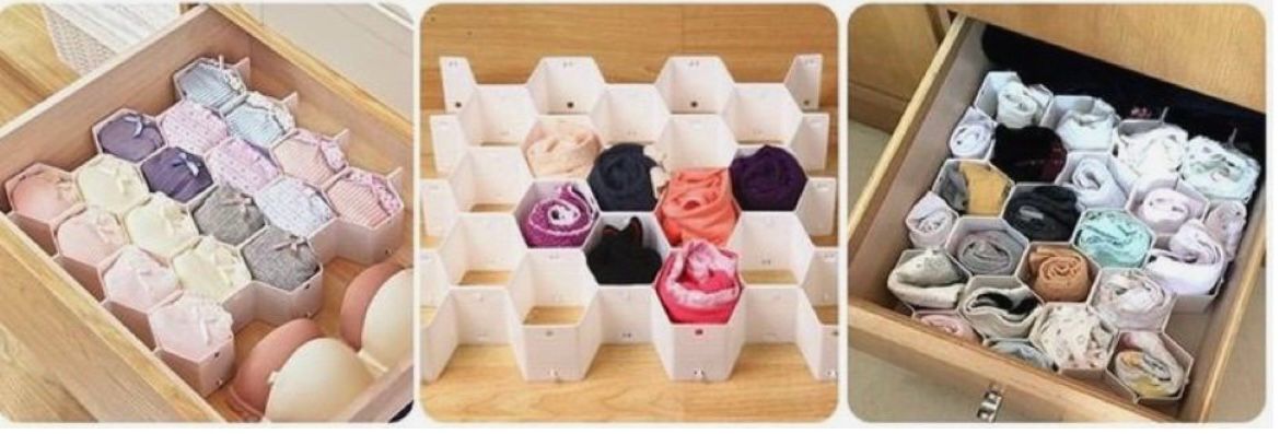 Moonval Adjustable Honeycomb Drawer Organizer, Expandable DIY Storage Divider for Drawers