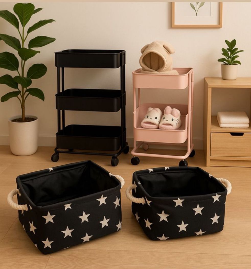 Moonval Foldable Storage Baskets, 2-Pack Fabric Organizer Bins with Rope Handles
