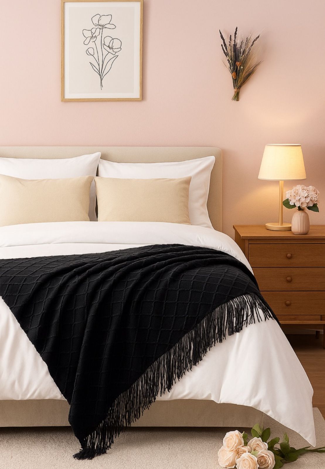 Moonval Knitted Throw Blanket, Soft Decorative Sofa & Bed Blanket with Fringe Tassels