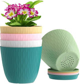 Moonval Plastic Flower Pots, 5-Pack 6-Inch Unbreakable Planters with Drainage & Saucers