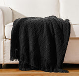 Moonval Knitted Throw Blanket, Soft Decorative Sofa & Bed Blanket with Fringe Tassels