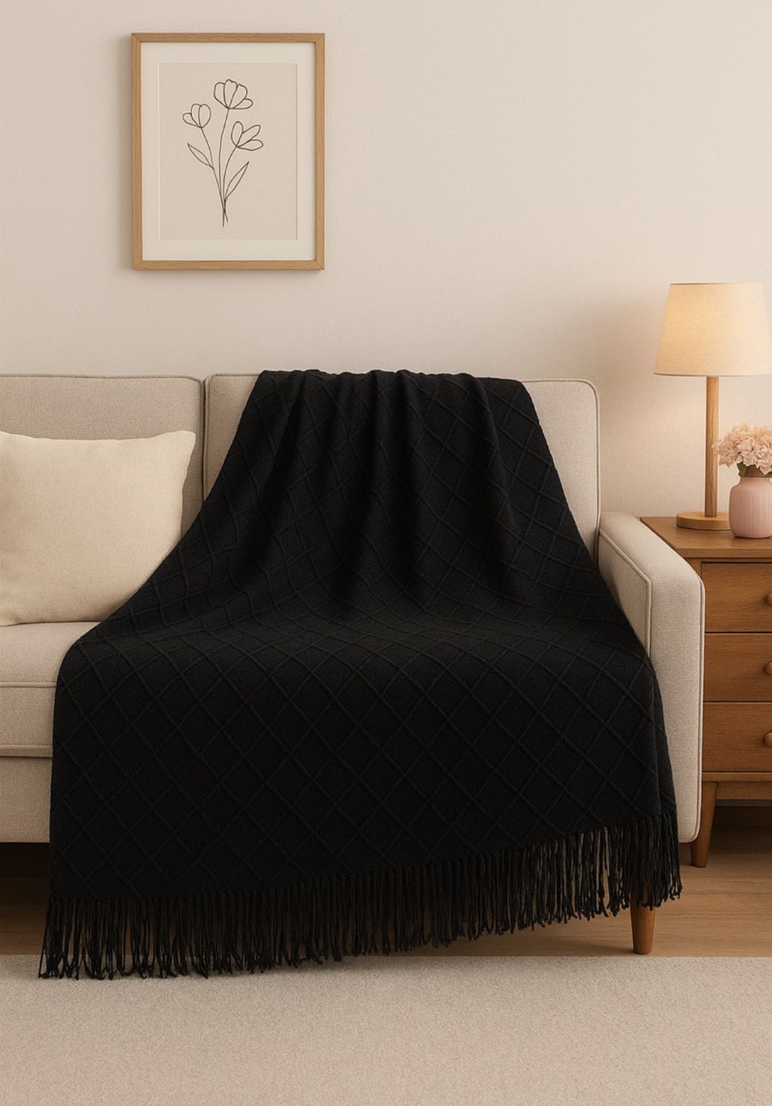 Moonval Knitted Throw Blanket, Soft Decorative Sofa & Bed Blanket with Fringe Tassels