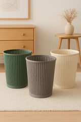 Moonval Knit-Style Waste Basket, Decorative Plastic Trash Can for Bathroom, Bedroom & Office