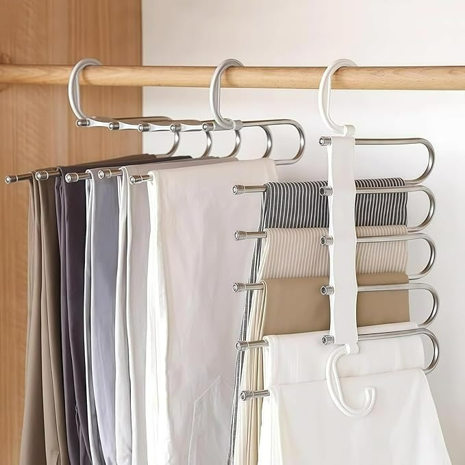 Moonval Foldable Clothes Hanger, 5-in-1 Multi-Layer Steel Space-Saving Wardrobe Organizer