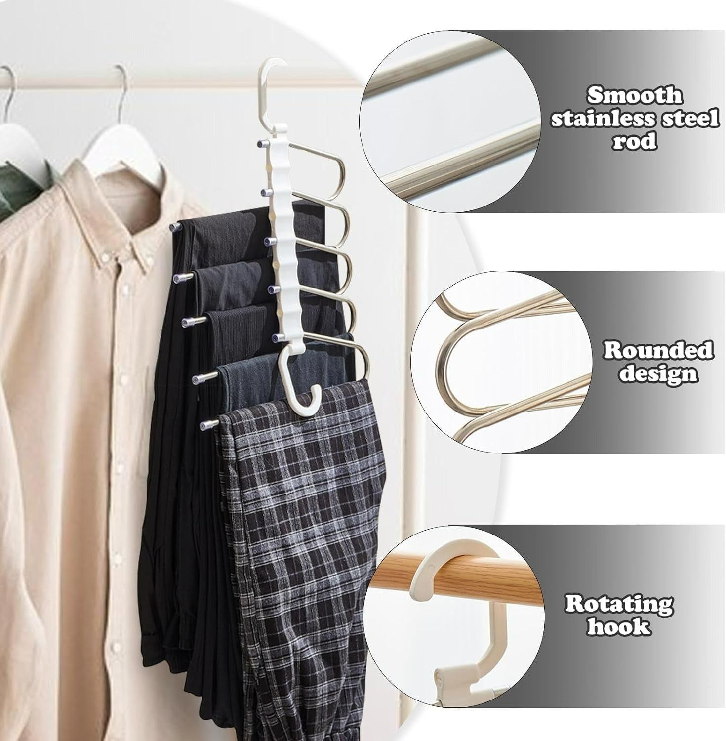 Moonval Foldable Clothes Hanger, 5-in-1 Multi-Layer Steel Space-Saving Wardrobe Organizer