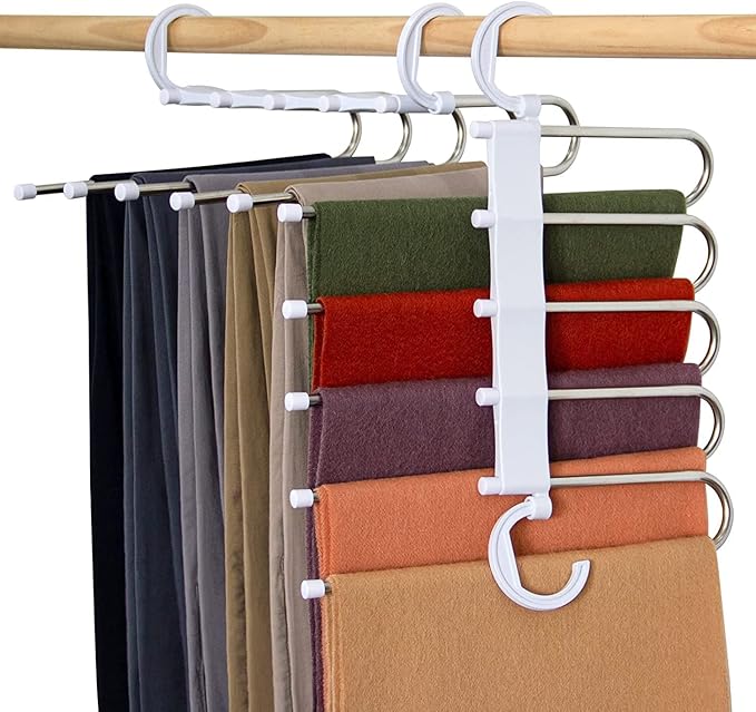 Moonval Foldable Clothes Hanger, 5-in-1 Multi-Layer Steel Space-Saving Wardrobe Organizer