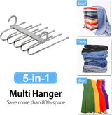 Moonval Foldable Clothes Hanger, 5-in-1 Multi-Layer Steel Space-Saving Wardrobe Organizer