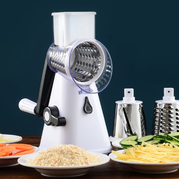 Moonval Rotary Vegetable Slicer, 3-in-1 Cheese Grater with Stainless Steel Drums