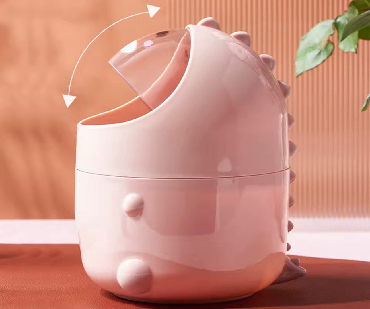 Moonval Mini Desktop Trash Bin, Cute Dinosaur Flip-Top Waste Basket for Office & Vanity