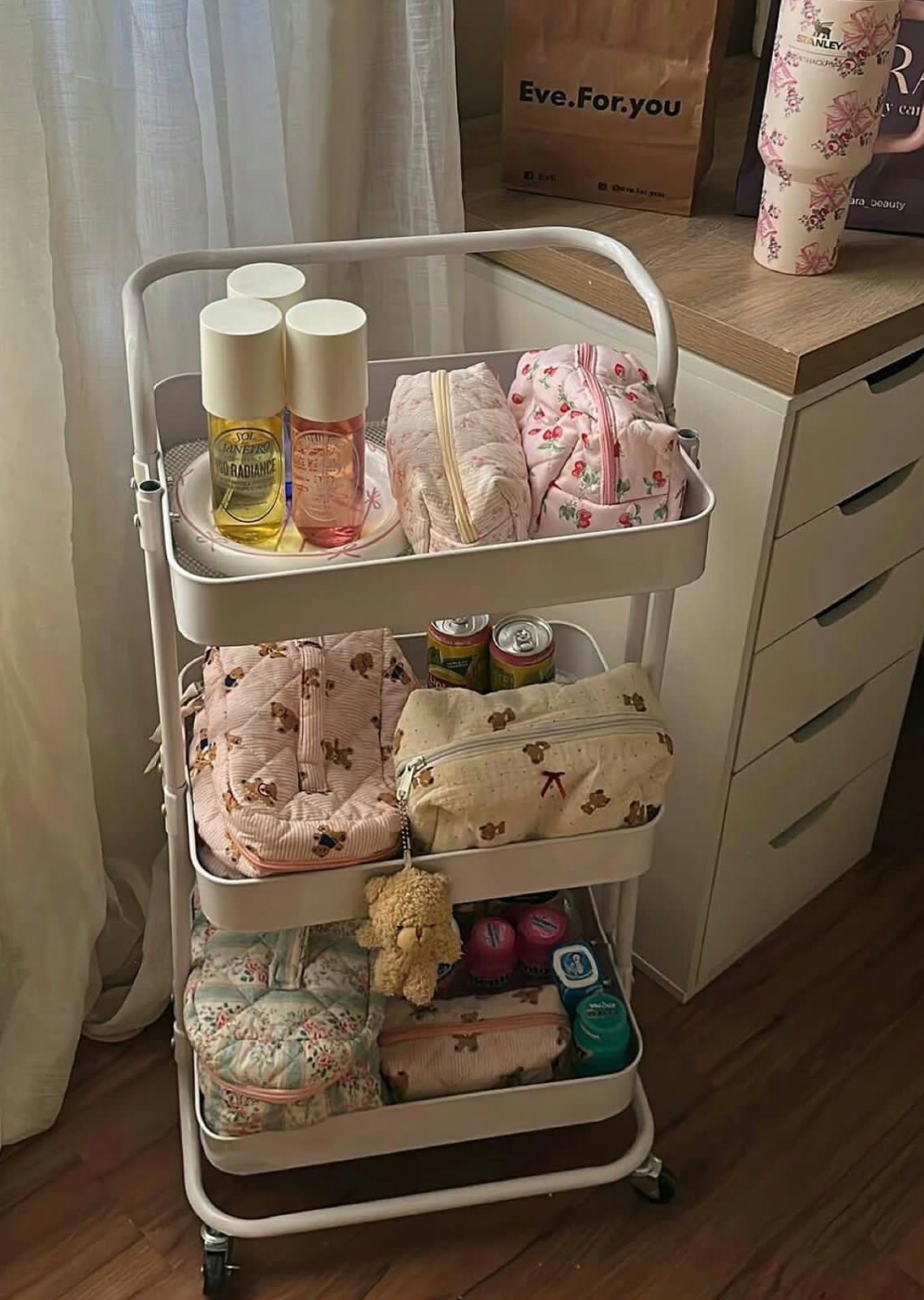 Moonval 3-Tier Rolling Utility Cart, Metal Storage Organizer with Wheels & Handle