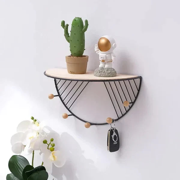 Moonval Metal Wall-Mounted Storage Shelf, Floating Organizer Rack with Hooks for Kitchen & Bathroom