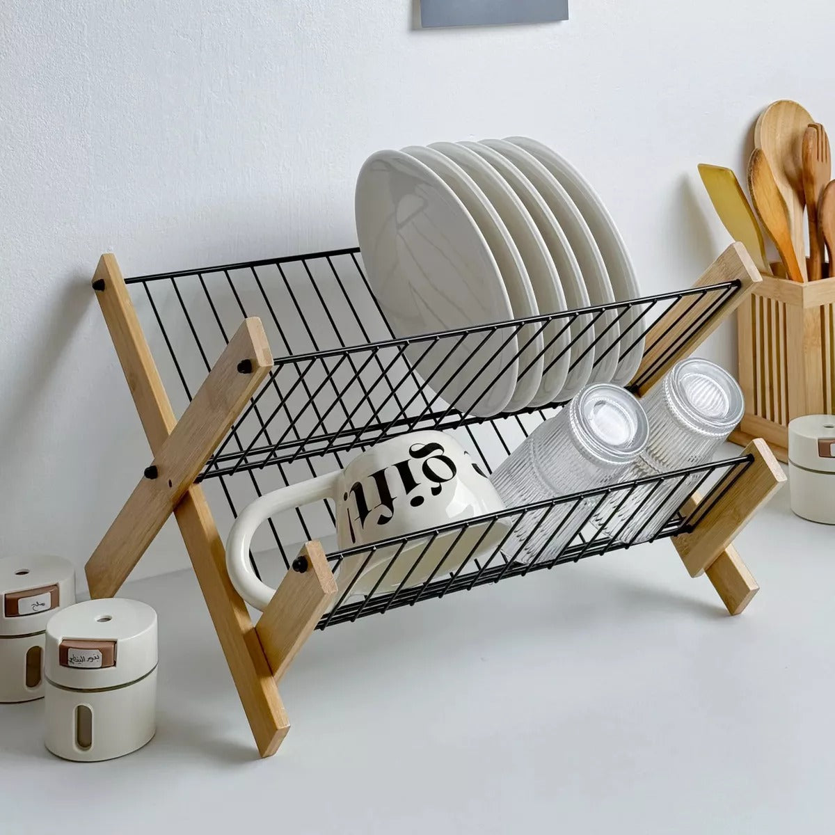 Moonval Foldable Dish Drying Rack, Collapsible Kitchen Dish Drainer for Plates, Bowls & Utensils