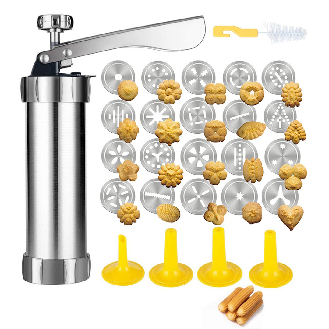 Moonval Stainless Steel Cookie Press Set, Biscuit & Pastry Maker with 20+ Decorating Discs