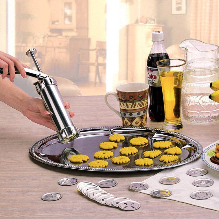 Moonval Stainless Steel Cookie Press Set, Biscuit & Pastry Maker with 20+ Decorating Discs