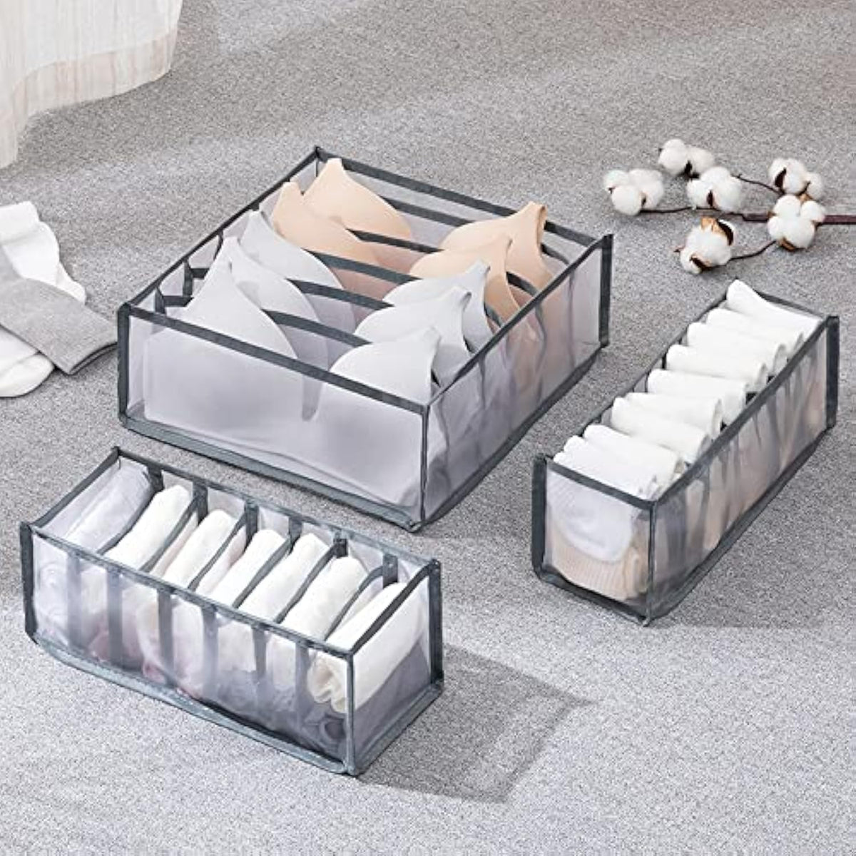 Moonval 3-Piece Drawer Organizer Set, Foldable Closet Storage Bins for Underwear & Socks