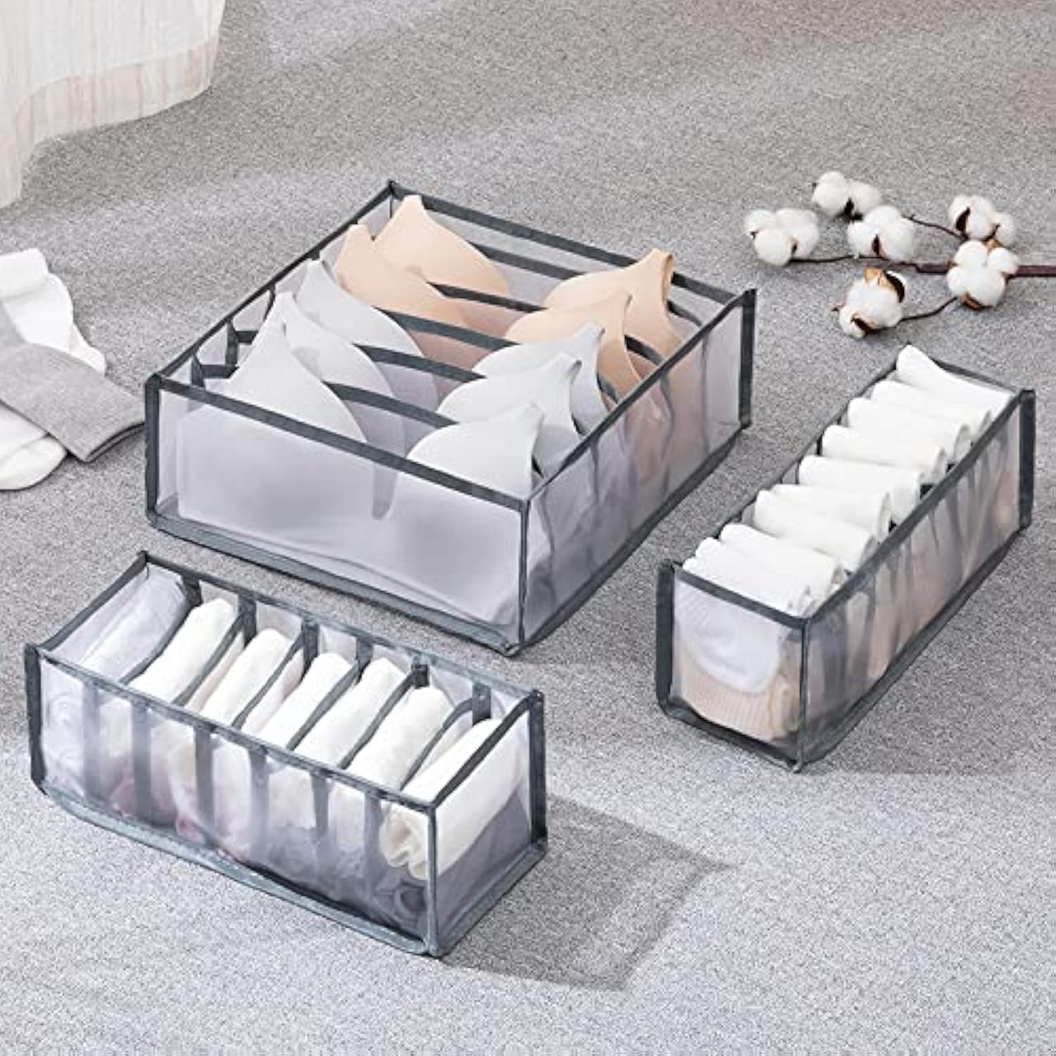 Moonval 3-Piece Drawer Organizer Set, Foldable Closet Storage Bins for Underwear & Socks