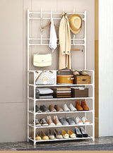 Moonval Hall Tree with Shoe Rack, Entryway Coat Stand with 4 Shoe Shelves & Storage Hooks