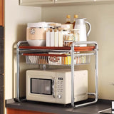Moonval 2-Tier Microwave Shelf Stand with Pull-Out Basket, Countertop Kitchen Organizer
