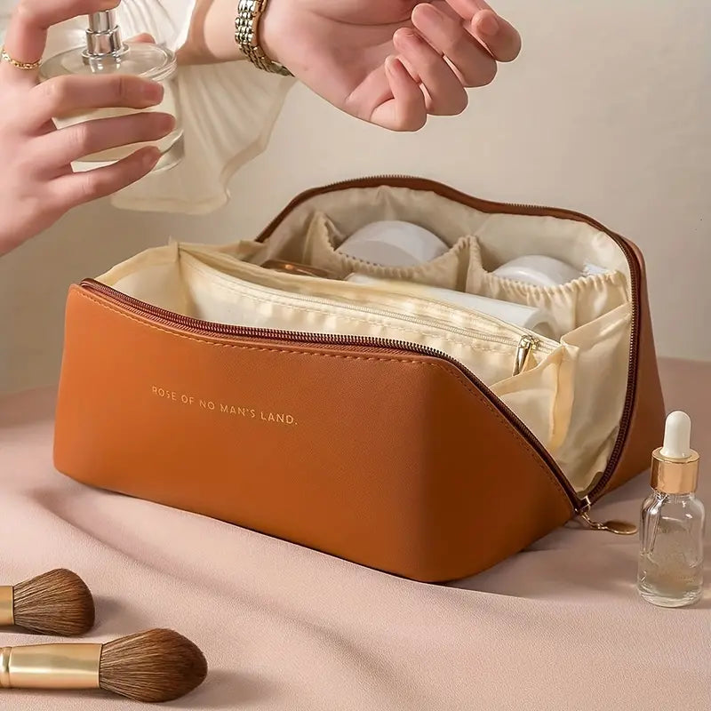 Moonval Makeup Travel Bag, Portable Cosmetic Organizer with Spacious Compartments & Carry Handle