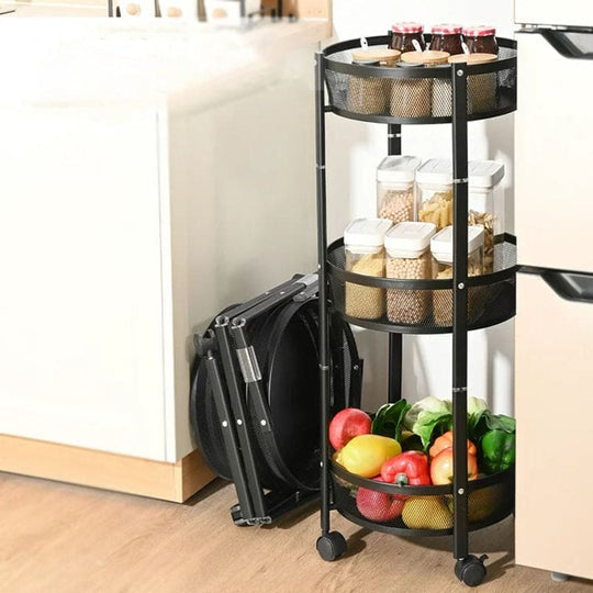 Moonval 3-Layer Rolling Foldable Cart, Collapsible Storage Trolley with 360° Locking Wheels