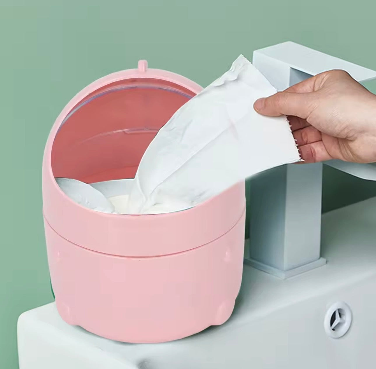 Moonval Mini Desktop Trash Bin, Cute Dinosaur Flip-Top Waste Basket for Office & Vanity