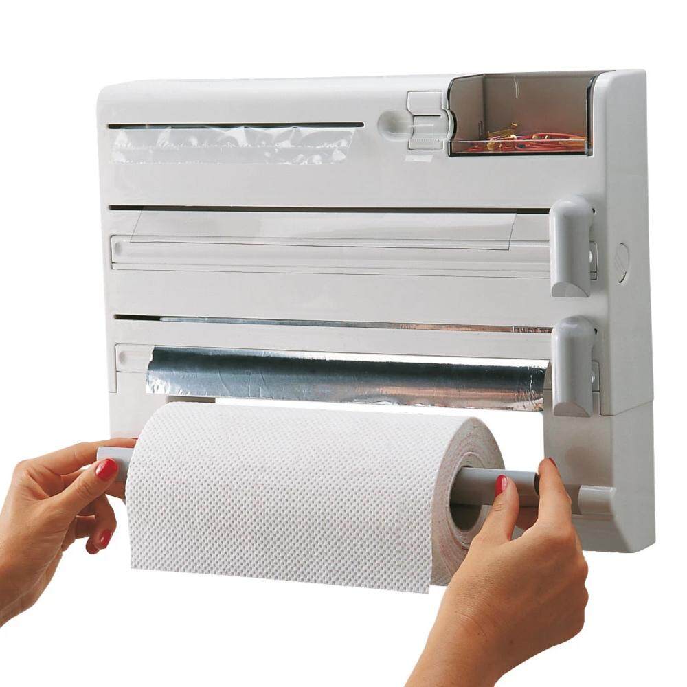 Moonval 4-in-1 Wall-Mounted Kitchen Roll Holder, Paper Towel, Foil & Wrap Dispenser with Shelf