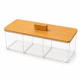 Moonval Bamboo Storage Box, 3-Compartment Organizer for Kitchen, Bathroom & Office